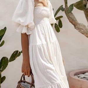 R.Vivimos Cotton Plaid Puff Sleeves Bow Casual Off-Shoulder Boho MidiDress small